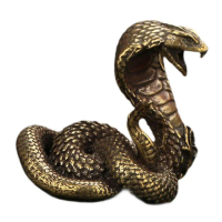 Patung Cobra, Bahan Loyang, Patung Haiwan Kesayangan Teh, Rekaan Cantik, Ukuran Miniatur 4.8x3x4.2cm