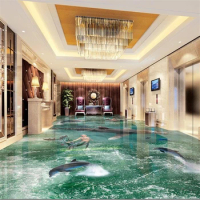 beibehang Custom flooring 3d large three-dimensional beach waves living room shopping mall 3D floor tiles decorative painting