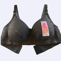 LINGCAO BRA Busa Tipis Tanpa Kawat Cup C (Besar) Motif Bunga Mengkilat Kait 3 Size 36-42 38 Grey