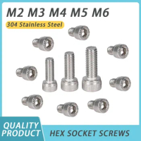 M2 M3 M4 M5 M6 Hex Socket Cap Head Screws 304 Stainless Steel Allen Bolts Threaded Hexagon Screw Metalworking 6mm-40mm DIN912