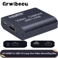 Grwibeou HDMI Video Capture Card HDMI To USB 2.0 Video Capture Board 1080P 4K Game Record Live Streaming Broadcast TV Local Loop