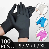 100 Pieces Disposable Black Nitrile Gloves Safety Mechanical Lab Work Waterproof Gloves Black