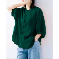 Blouse Kemeja Wanita Linen Premium Kerah Shanghai Terlaris