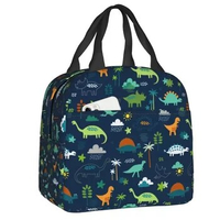 2024 New Dinosaur Land Insulated Lunch Tote Bag Cute Dino Pattern Portable Thermal Cooler Food Lunch Box Work School Travel