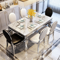 大理石餐桌椅組合現代簡約長方形不銹鋼餐臺6人大小戶型歐式餐桌