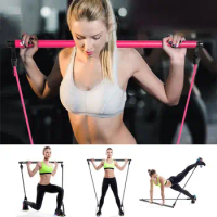 Portable Pilates Bar Kit Exercise Resistance Band Pilates Bar Foot Loop Toning Bar for Gym Workout Yoga Fitness Stretch Sculpt