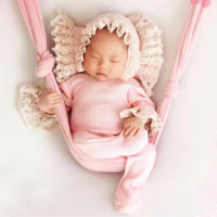 3 Pieces Set Newborn Girl Outfits for Photo Shooting Baby Girl Lace Jumpsuit with Hat and Pillow Set Infant Photography Outfits