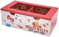 小禮堂 Hello Kitty 木製透明掀蓋雙格收納盒《桃.45週年》飾品盒.透明置物盒