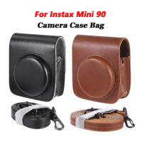 Vintage Camera Bag For Fujifilm Instax Mini 90 Instant Cam Case PU Leather Cover Protector With Pocket Adjustable Shoudder Strap