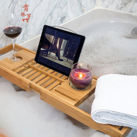 浴缸置物架 竹制浴缸架多功能調節伸縮支架衛生間防滑浴室泡澡手機平板置物架『XY13433』