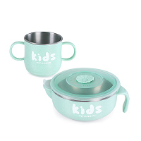 【OUTSY嚴選】純鈦兒童學習杯注水碗組(雙層) 薄荷綠