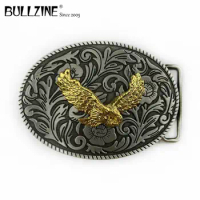 Bullzine retro zinc alloy western gold plated Eagle belt buckle pewter finish FP-03285-1 LUXURIOUS cowboy jeans gift belt buckle