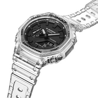 【CASIO 卡西歐】GA-2100SKE-7A(農家橡樹透明八角錶圈雙顯錶-黑面透明錶帶)