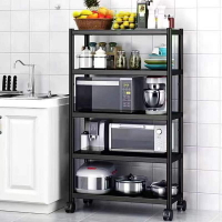 加厚五層收納櫃 儲物櫃 微波爐架 烤箱架 廚房落地置物架 多功能收納架 帶輪廚房整理架子