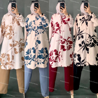RATI - Munna Tunik Set by Mumufashion Solo Setelan Tunik Crinkle Wanita Motif Bunga Celana Kulot Pan