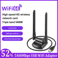 5400Mbps USB WiFi Adapter High Gain 6dBi Antennas USB 3.0 Wireless Network Adapter 802.11AC WiFi Adapter for Widows 11/10