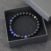 Fashion Mens Bracelet Beaded Natural Lapis Lazuli Tiger Eyes Stone Braslet Matching Stackable Braclet Hematite Healing Brazalete
