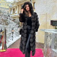 Women Real Fox Fur Coat With Hood Luxury Clothing Long Coat For Women 2023 Warm Winter Natural Fur Jackets