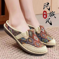 Kasut Kain Beijing Lama, Gaya Etnik, Selipar Kaki Tertutup, Bernafas, Untuk Wanita, Diperbuat daripa