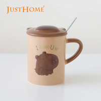 【Just Home】水豚君陶瓷馬克杯360ml-附杯蓋及湯匙-LOVE(杯子 陶瓷杯 馬克杯)