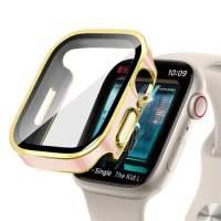 Hard PC Cover for iWatch 40mm 41mm 44mm 45mm Tempered Glass Screen Protector Case for Apple Watch Series 7 6 5 4 SE Cases Women