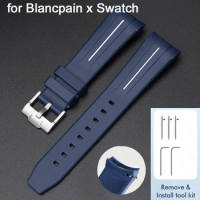 Curved Rubber Strap for Blancpain x Swatch Quick Release Stainless Steel Buckle 22mm Waterproof Replace Watch Band for Men Women