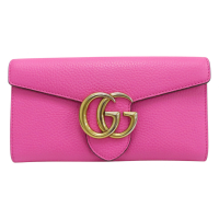 【二手名牌BRAND OFF】GUCCI 古馳 粉色 GG Marmont 牛皮 扣式 長夾 400586