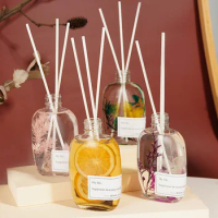 100ml Glass Flower Reed Diffuser with Sticks, Natural Oil Scented Diffuser for Bathroom, Fireless Hotel Aroma Oil Diffuser Set