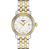 TISSOT 天梭 官方授權 Bridgeport 寶環系列真鑽石英女錶 母親節送禮推薦-珍珠貝x雙色版/29mm T0970102211600