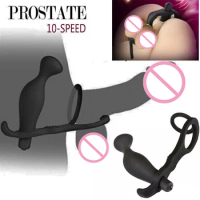 10 Frequency Vibrator Penis Cock Ring Vibrator Anal Plug Male Prostate Massager Sex Toy for Men