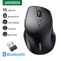 UGREEN Wireless Mouse Bluetooth 5.0 Ergonomic 4000 DPI 6 Mute Buttons For MacBook Computer Tablet Laptop PC 2.4G Wireless Mice