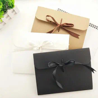 10/20/30Pcs Kraft Paper Bags Silk Ribbon Seal Carton Envelope Letter Postcard Photo Package Box Thick Kraft Paper Gift Box Pouch