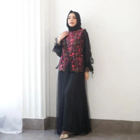 Aaliyah Dress Gaun Lebaran 2026 Kondangan Brukat Gamis Muslim - Black, Freesize LD100 PB138