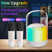 RGB Colorful LED Light Bluetooth 5.3 PA Speaker Wireless Dual Microphones Karaoke Machine KTV DSP System 3D HIFI Stereo Surround