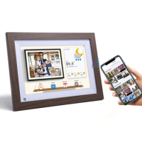 Wifi Cloud Photo Frame 10.1 inch Wooden Frame Ios Android APP Remote Touch Screen with 178° Viewing Angle Smart Digital Frame