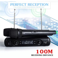 Professional Wireless Microphone System 2 Channel Handheld Dynamic Mic for Home Karaoke Singing Loudspeaker Stage Performance