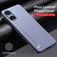 Luxury Plain Skin Leather Texture Phone Case For Sony Xperia 5 V 5V V5 5G XQ-DE54 6.1" TPU Soft Frame Protect Shell On Xperia5V