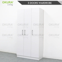 OKURA Modern 2 Door / 3 Door Wooden Wardrobe with Hanging Rod and Compartment Almari Baju / Almari P