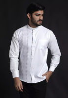 Casella Casella Baju Koko Pria Lengan Panjang Arabesque White Design | Baju Koko Putih Lengan Panjang 9863 White