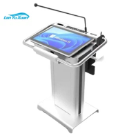 Electric Height Adjustable Podium Aluminum lectern on TOP 27inch interactive LCD AIO PC
