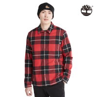 【Timberland】男款鼠尾草紅有機棉保暖格紋襯衫外套(A69P5CA2)