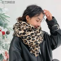 豹紋印花圍巾女仿羊絨冬季韓版兩用薄款學生氣質少女披肩