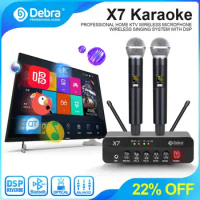 Debra X7 Portable Dual Handheld Wireless Microphone System, 5.0 Bluetooth, DSP Reverb, For Family Karaoke, Parties And Church.