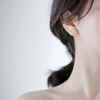 925純銀仿水晶櫻花耳釘女氣質女神范時尚個性簡約耳環高級感耳飾