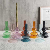 Glass Candle Holders Room Home Decor Romantic Candlestick Holder for Wedding Dinner Glass Vase Table Bookshelf Candles Stand