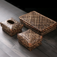 純手工紫竹編 製紙巾盒 餐巾 紙盒子 編 包裝精緻擺件 復古抽 紙盒 長方形