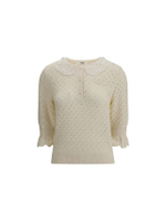 Womens Lace Collar Knit Top in Ivory