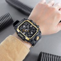 AmBand / 45mm / Apple Watch 專用保護殼帶 軍規級 TPU錶帶 黑金色 ＃M3-CASE-BAND-45-GOLD