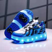 Kids Light Up Roller Shoes 4 Wheels & Dual Wheels Design Flashing School Casual Skate Footwear for B