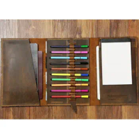 Distressed Leather A5 Moleskine artist brush Pencil organizer case / A5 sketchbook notebook Leather cover document portfolio
